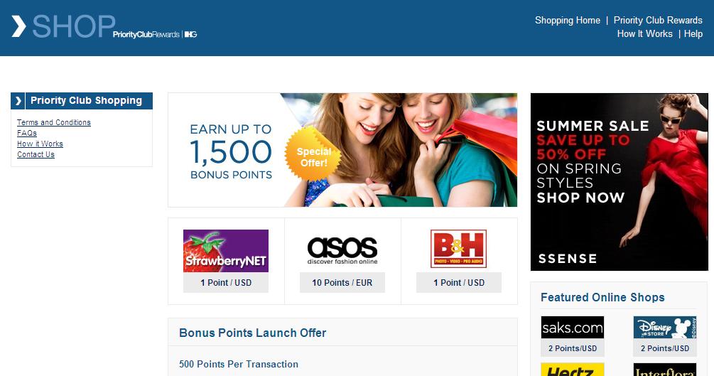 Get upto 1500 Priority Club Rewards points for shopping (outside the US) -  Live from a Lounge