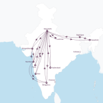 a map of india with planes and cities