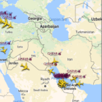 a map of the middle east with planes flying
