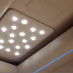 a ceiling with lights on
