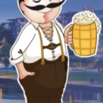 a cartoon of a man holding a mug of beer