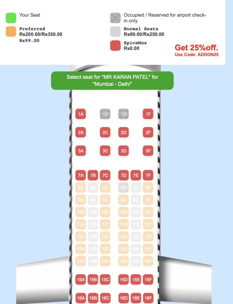 Spicejet seat map - Live from a Lounge