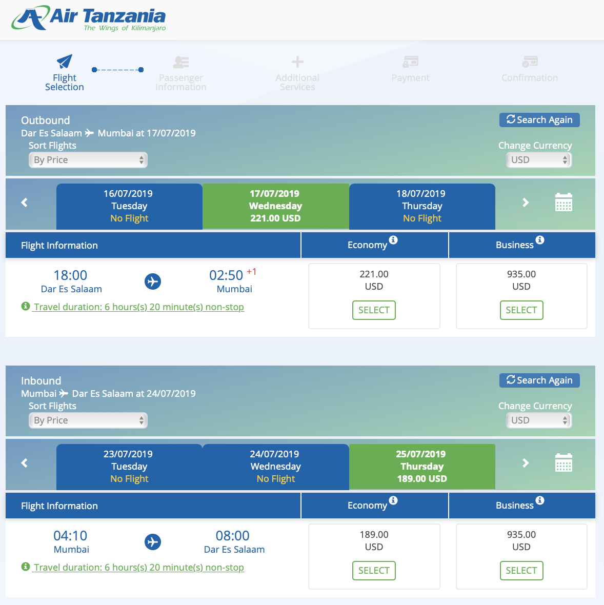 Fly Air Tanzania between Mumbai and Dar-Es-Salaam from July 2019 - Live