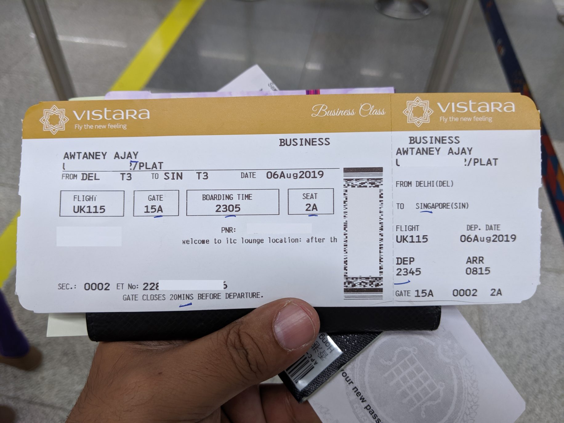 Onboard Vistara To Singapore The first Vistara international flight