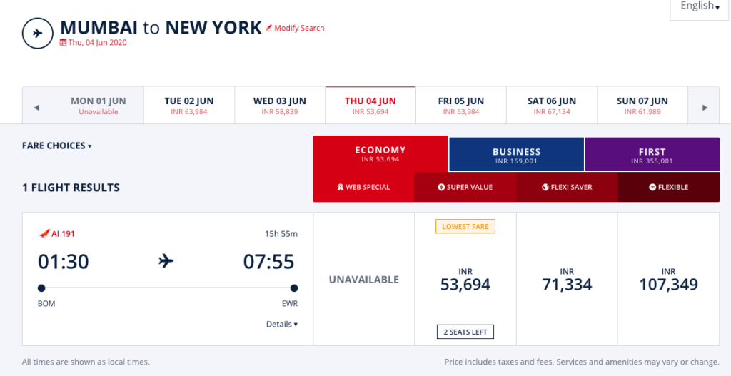 a screenshot of a flight schedule