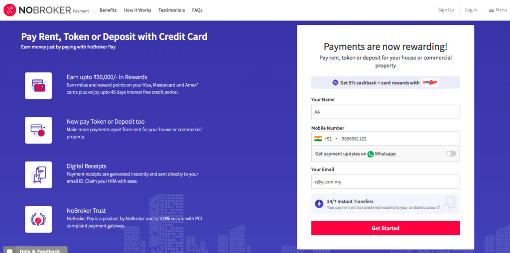 pay rent with credit card India