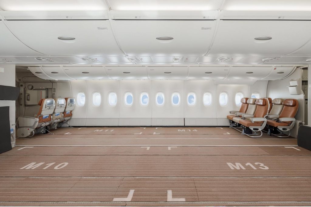 an airplane with seats in the middle