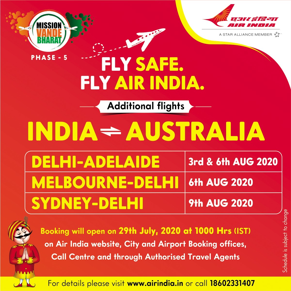 Full list of Air India Repatriation Flights to Australia for August