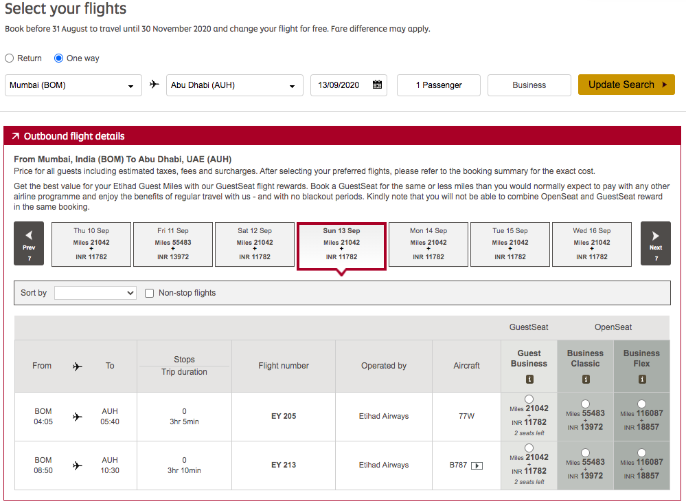 a screenshot of a flight schedule