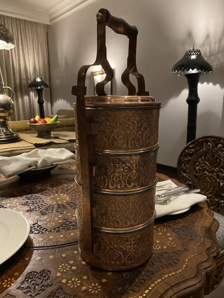a metal container on a table