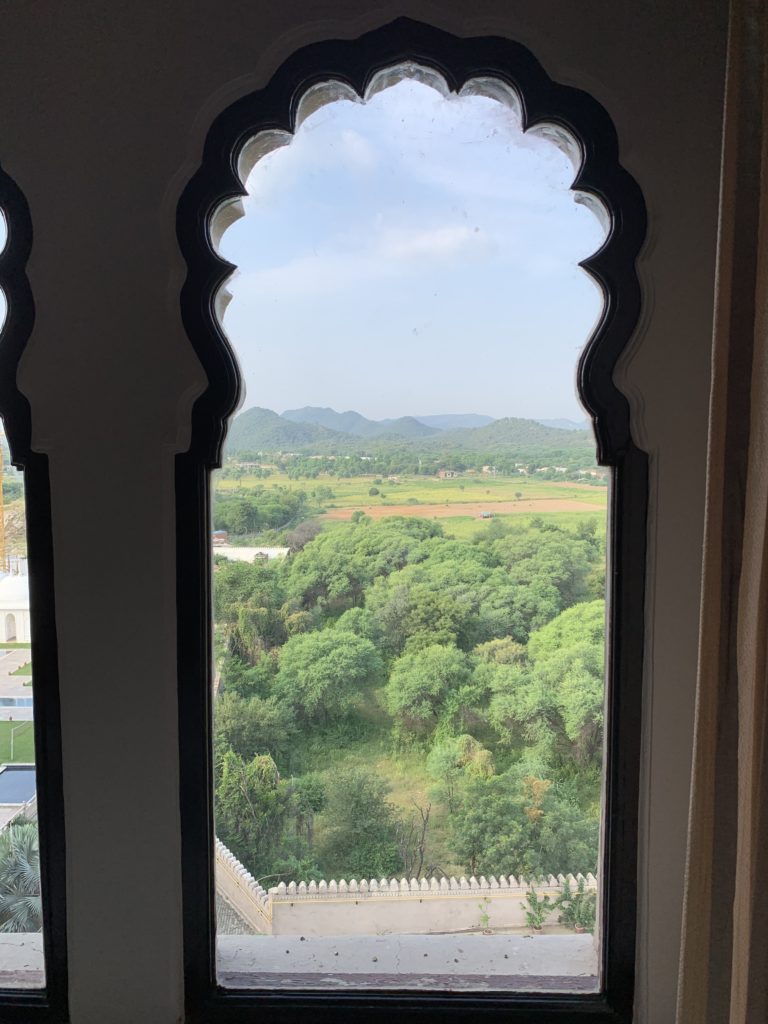 a window with a view of a landscape