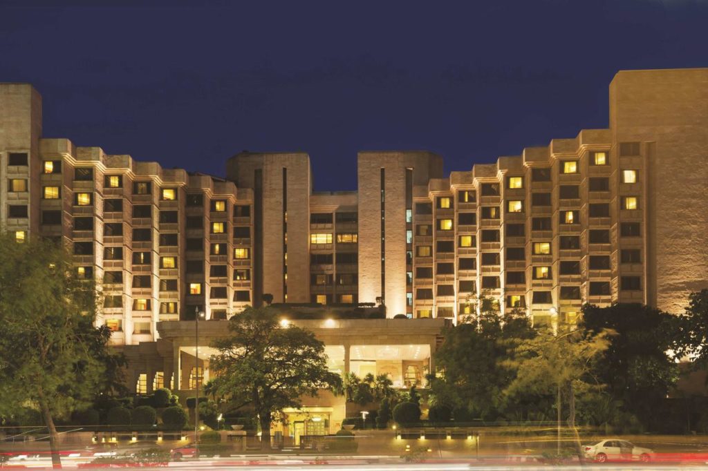 a building with many windows at night