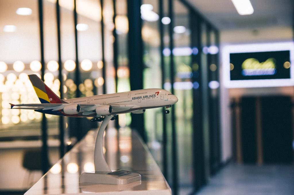 a model airplane on a stand