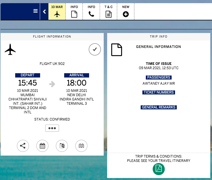 screens screenshot of a flight information