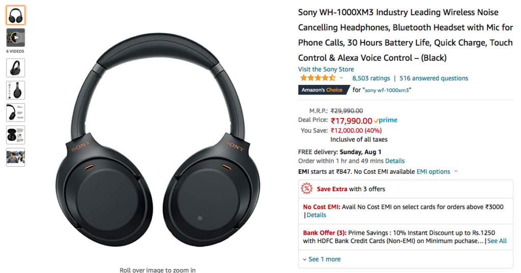 a black headphones with price tags