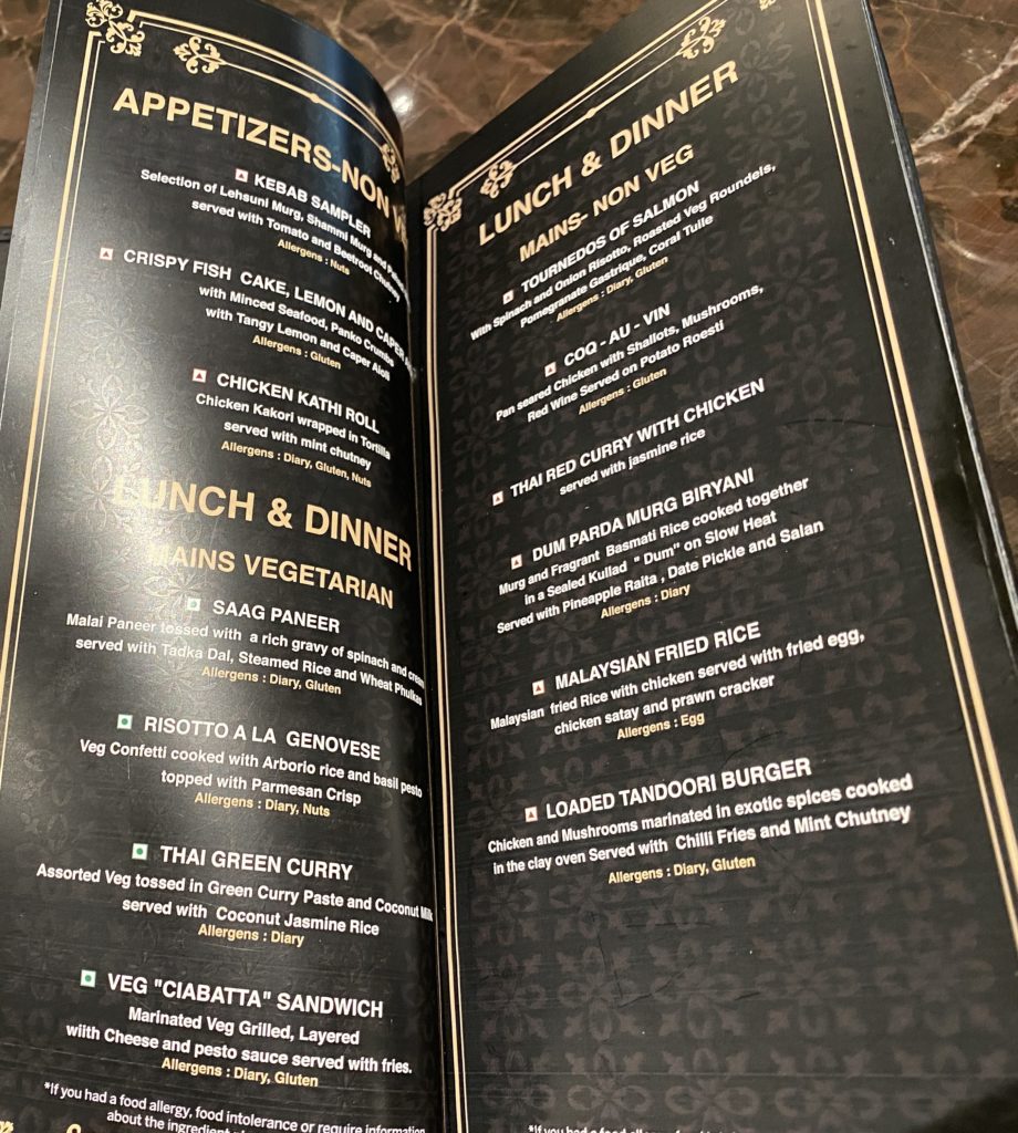 a menu of a restaurant