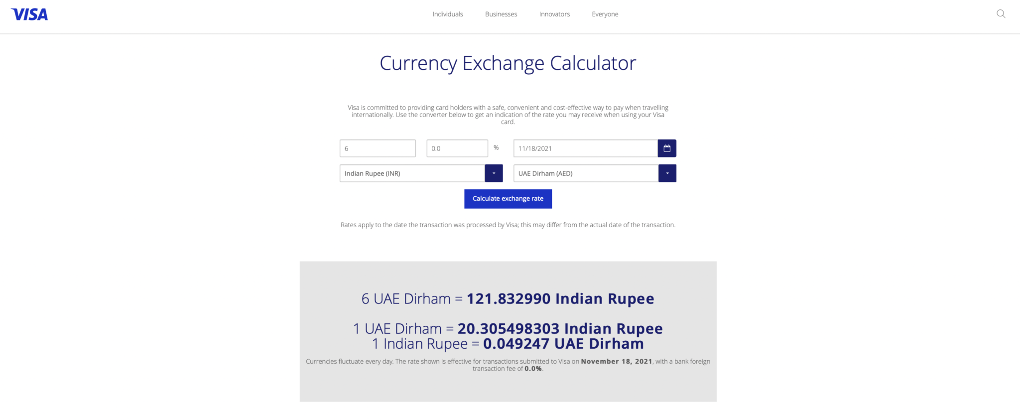 a screenshot of a currency exchange calculator