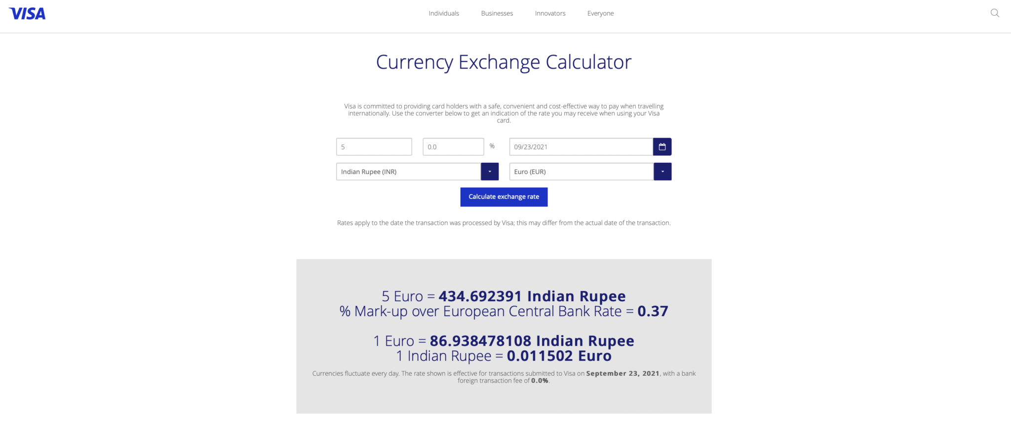 a screenshot of a currency exchange calculator