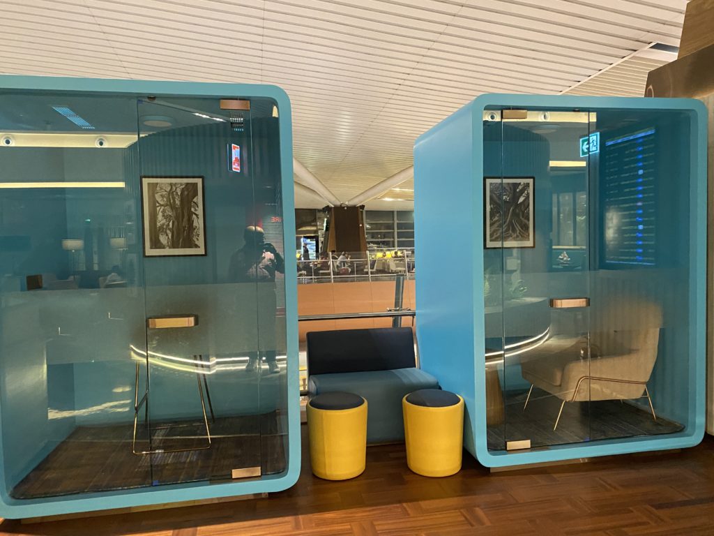 a blue and yellow glass boxes