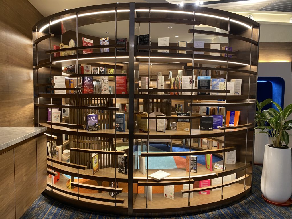 a circular display with many books on it