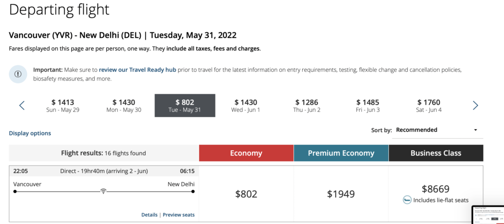 a screenshot of a flight schedule