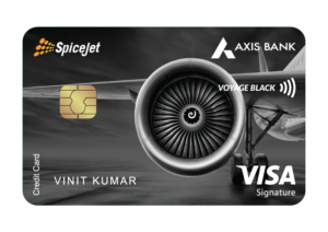 a card with a jet engine and credit card
