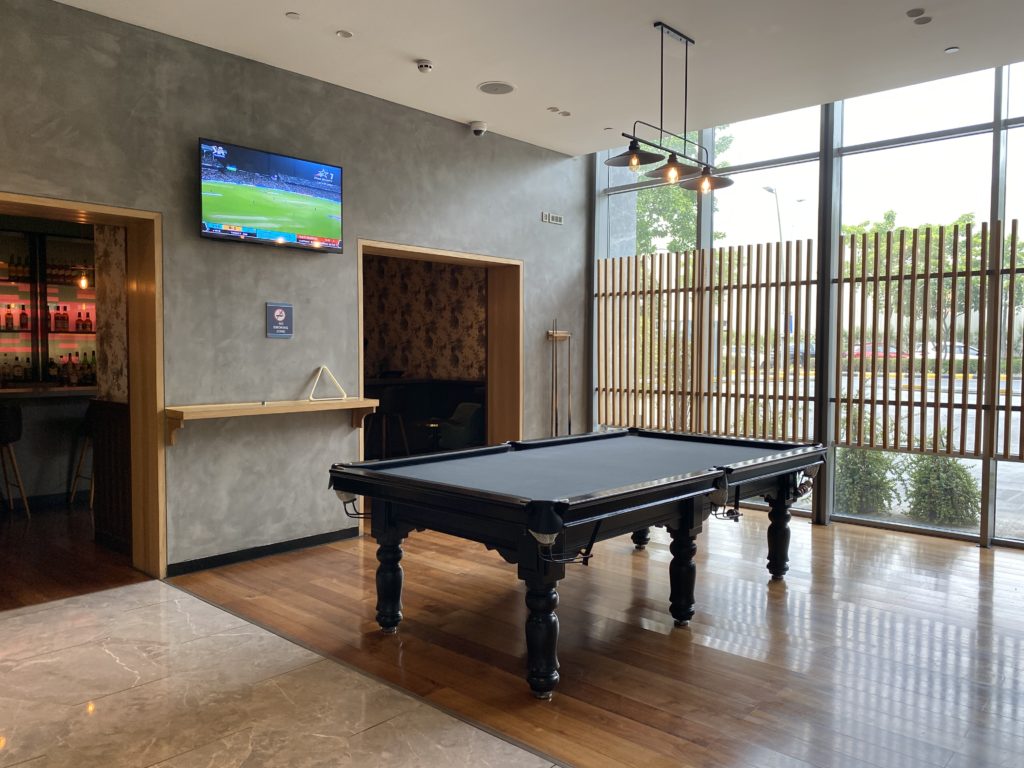 a pool table in a room