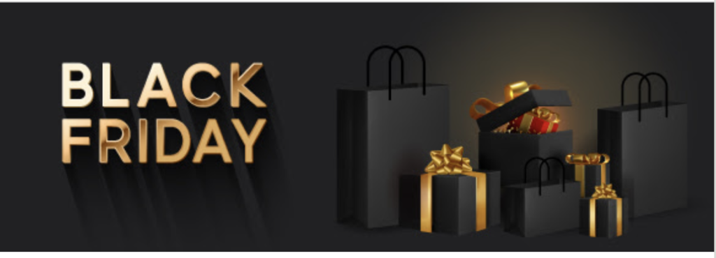 a black and gold gift boxes and a bag