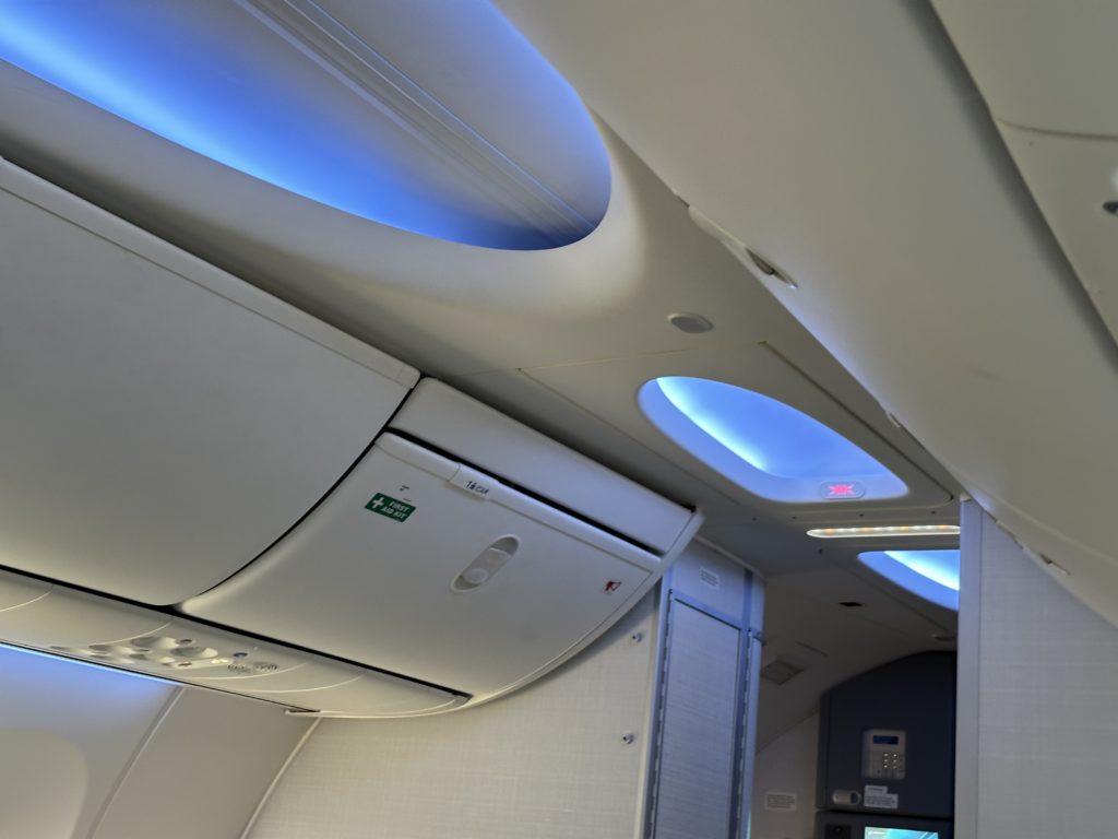 a white interior of an airplane