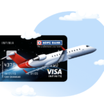 a credit card with a plane in the air