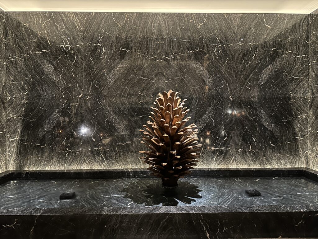 a pine cone on a marble surface