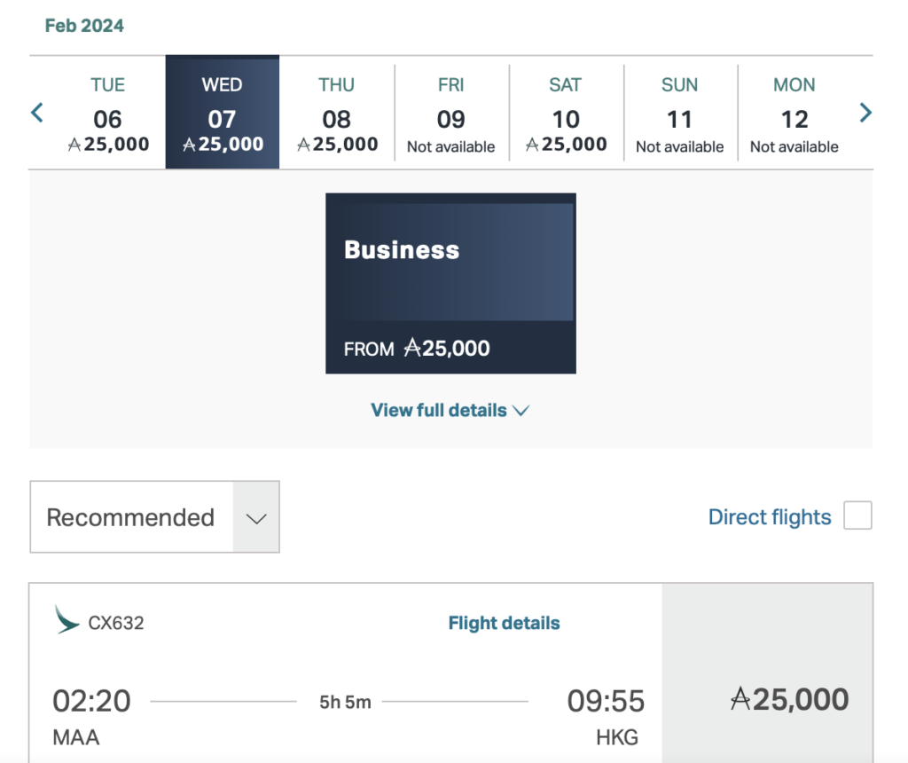 a screenshot of a flight schedule