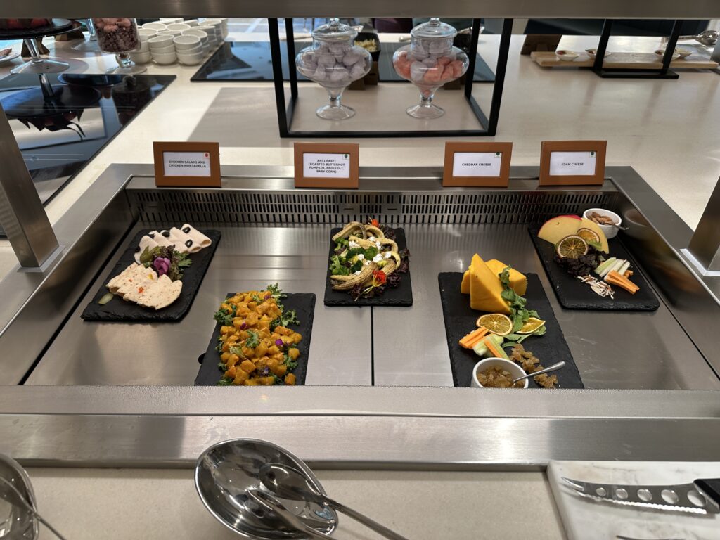 a buffet with different food on plates