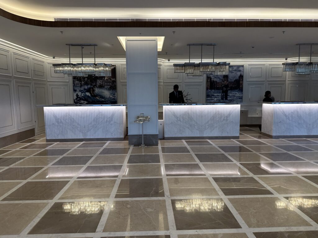 a reception desk in a hotel