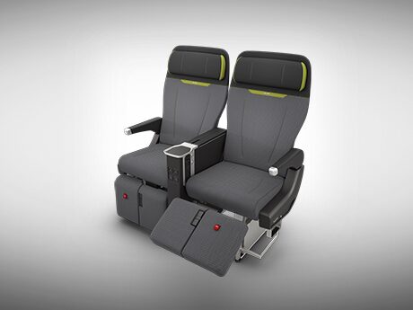 a grey and black seat with armrests