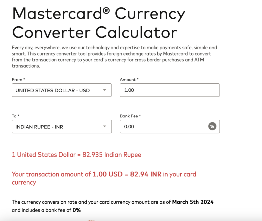 a screenshot of a currency calculator