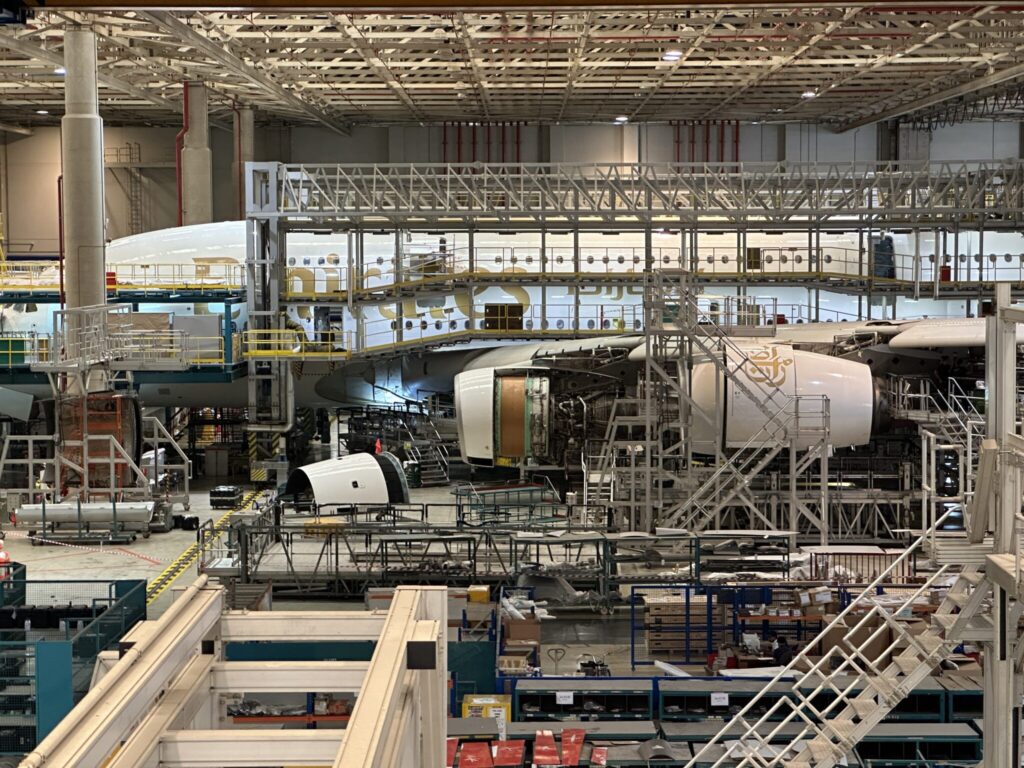 an airplane in a factory