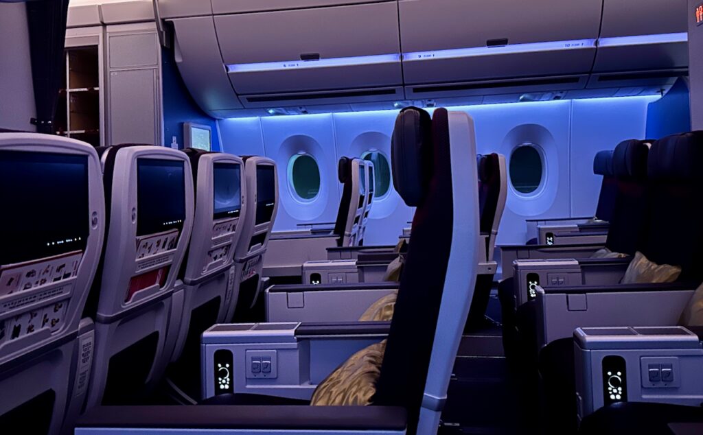 an airplane with seats and windows