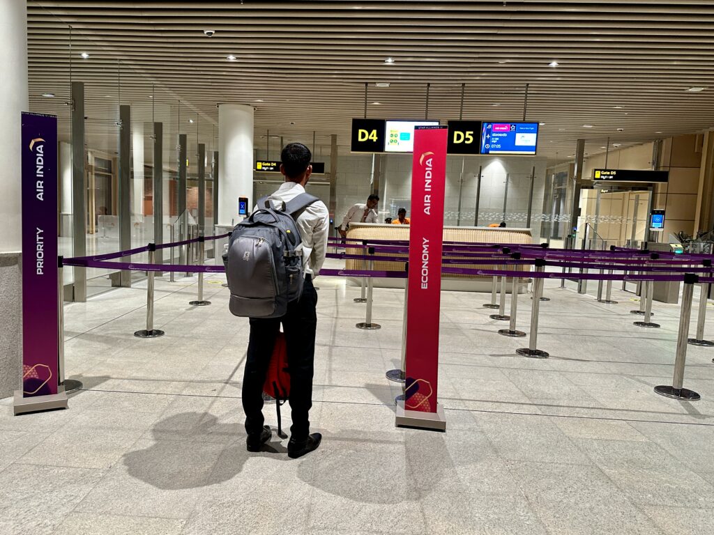 a man standing in a airport