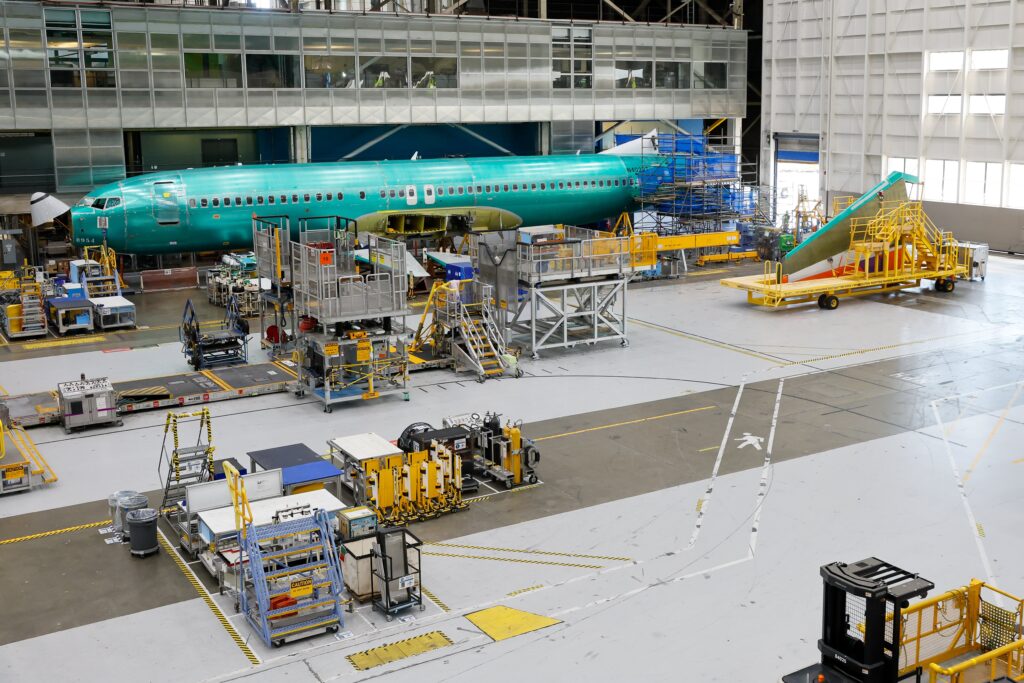 an airplane in a hangar