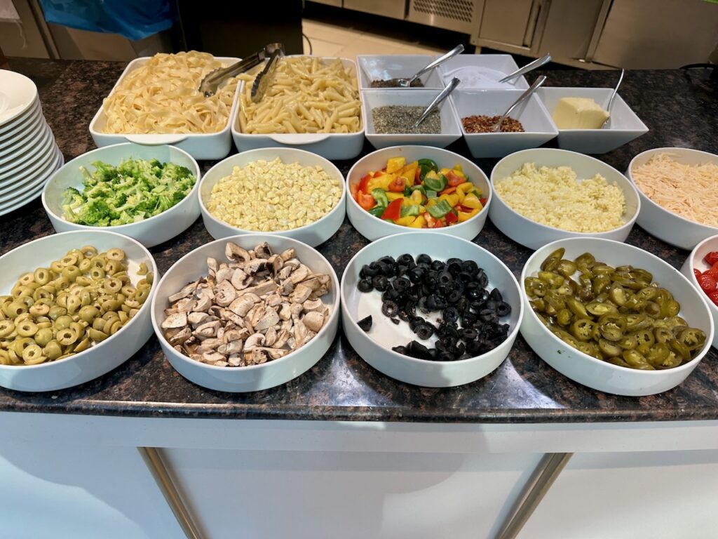 a group of bowls of food