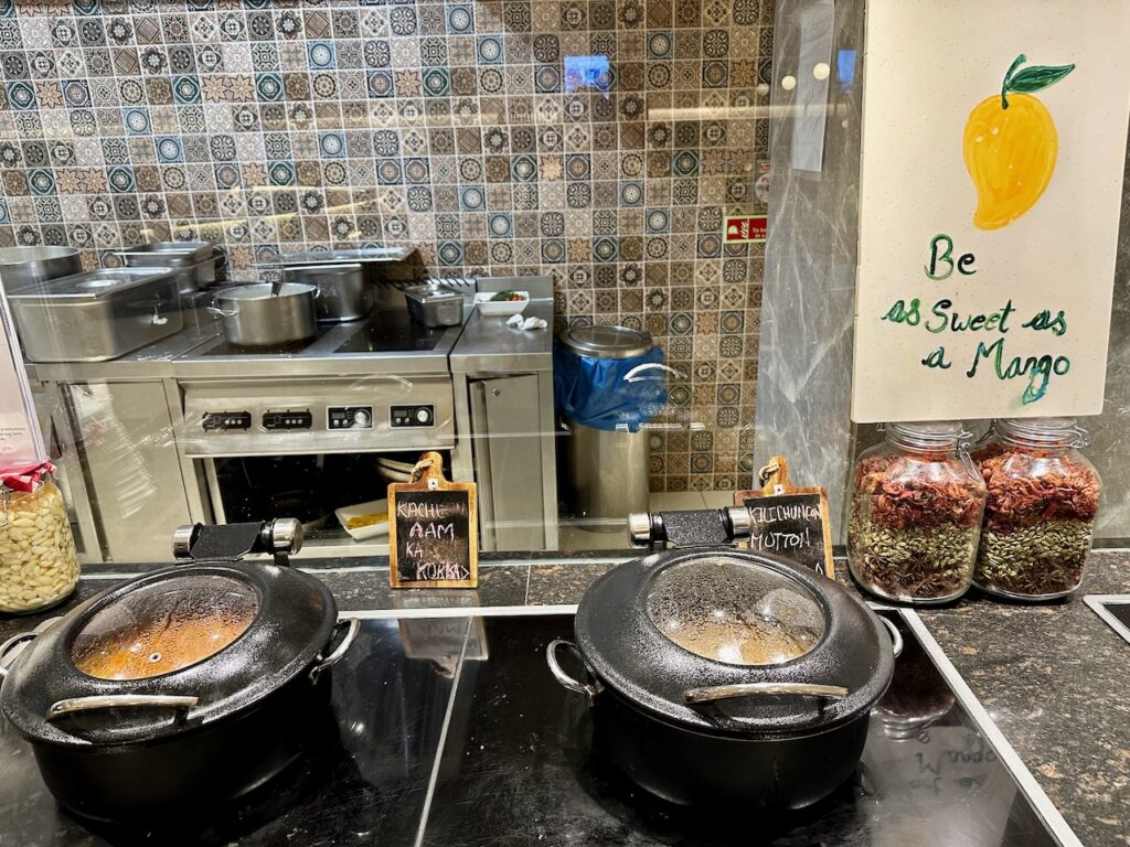 a kitchen with pots and pans