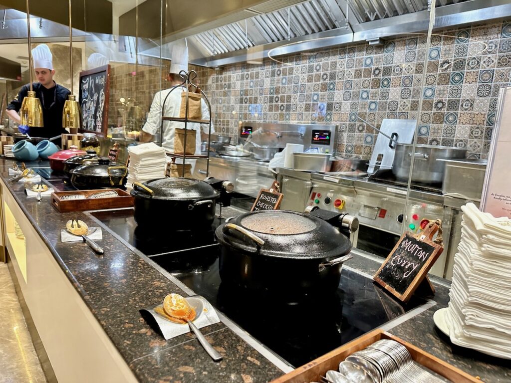 a kitchen with pots and pans