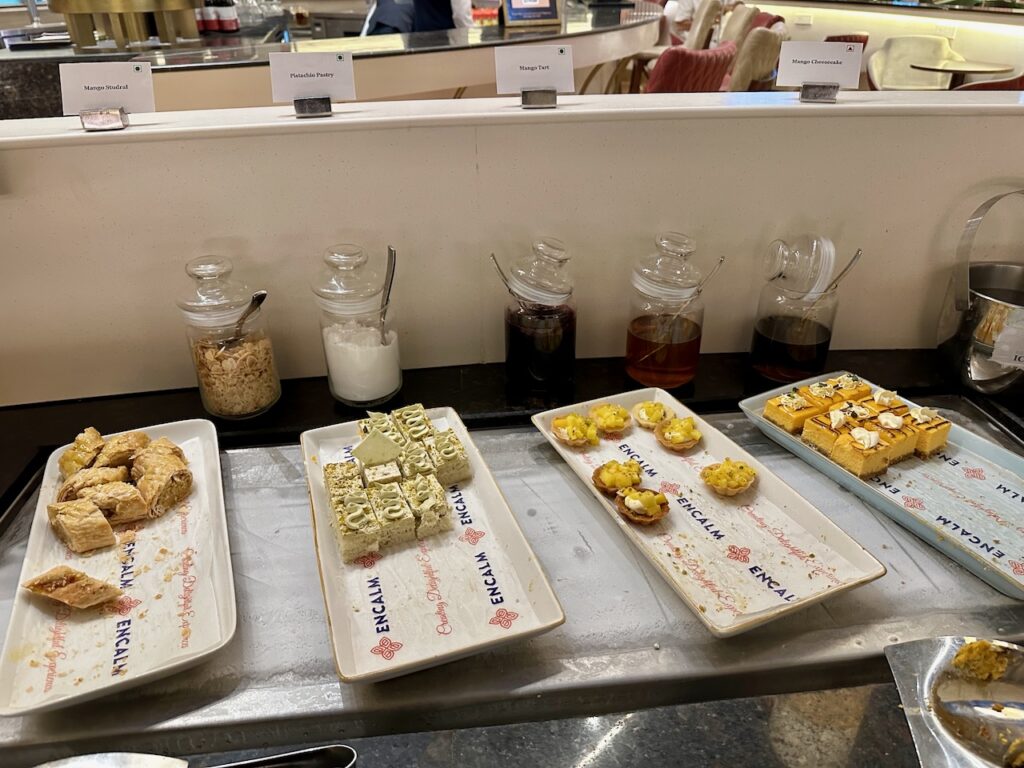 a table with plates of food on it