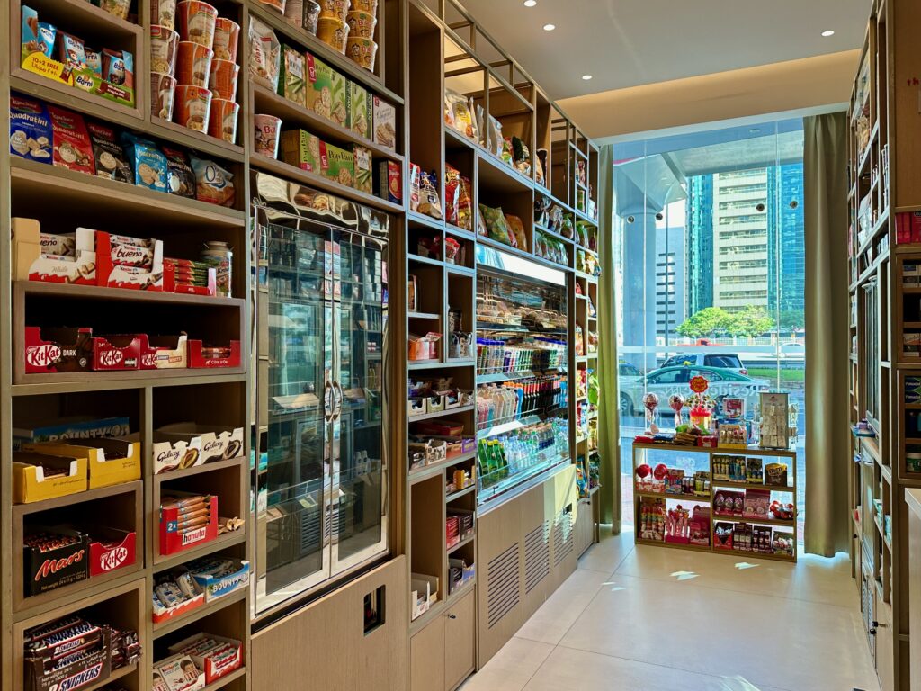 a store with shelves of food and snacks