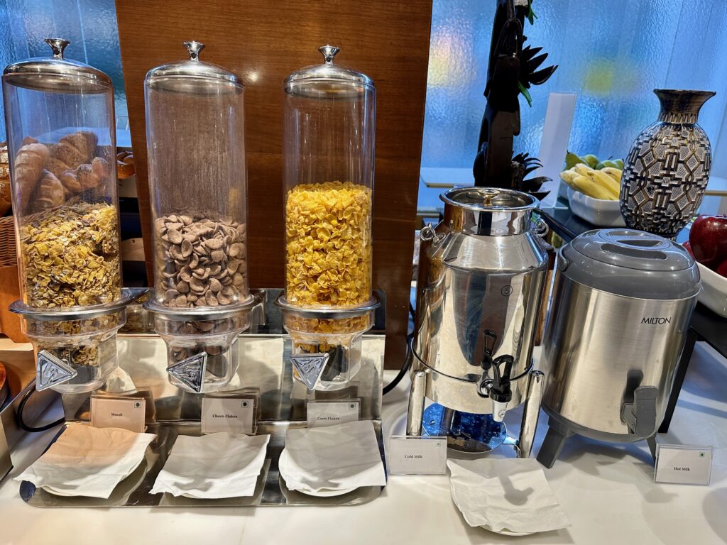 a group of cereals in a dispenser