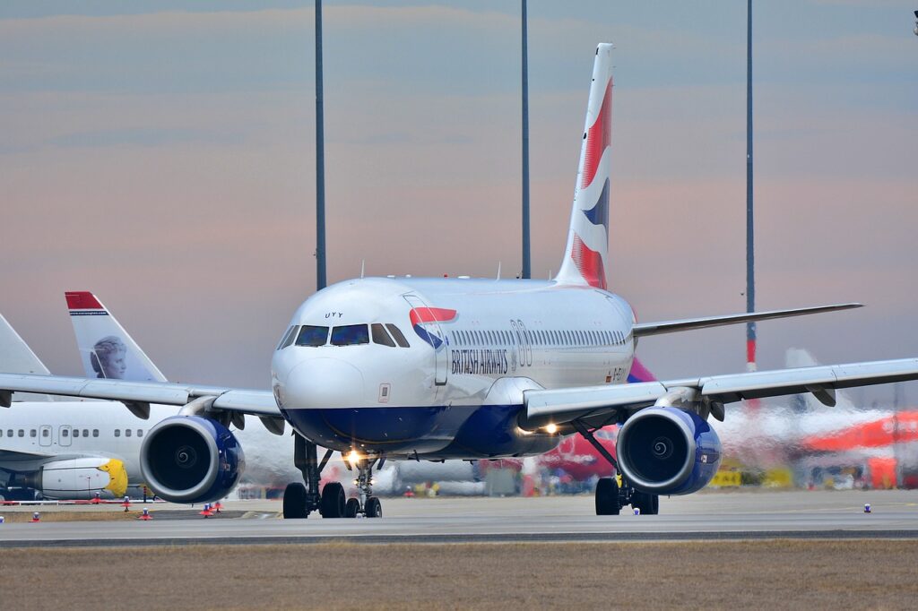 a plane on the runway