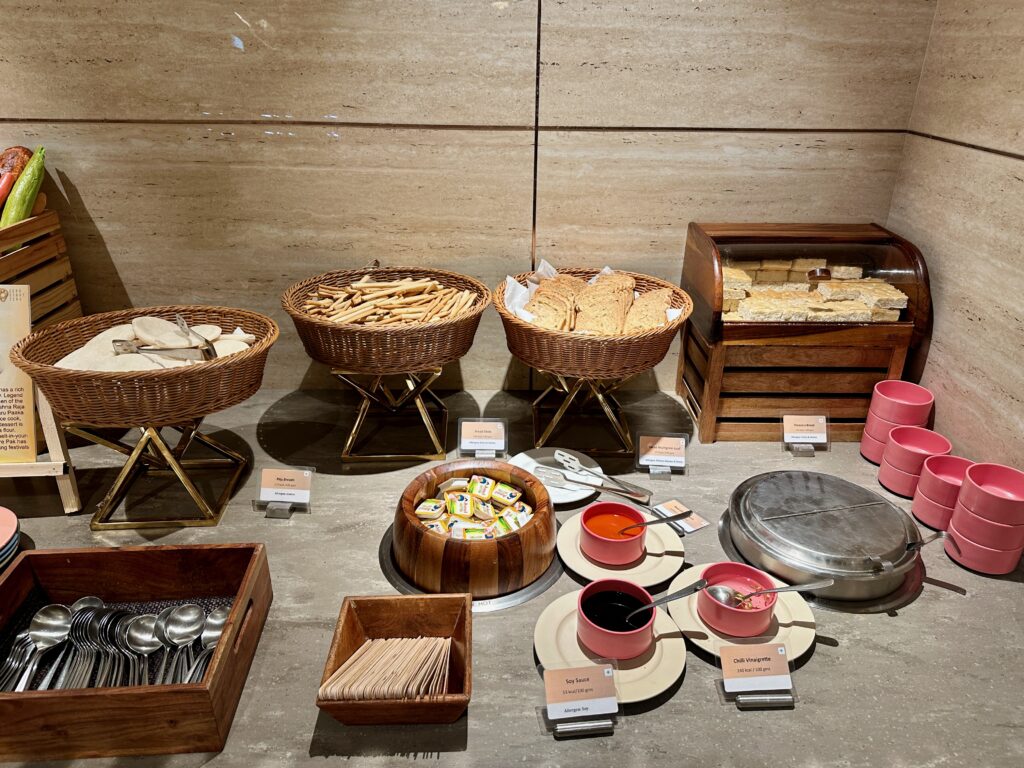 a display of food in baskets