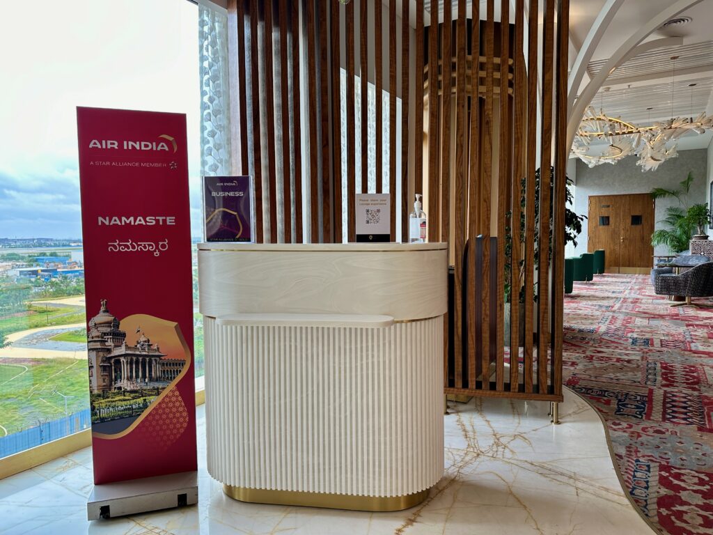 a reception desk in a hotel