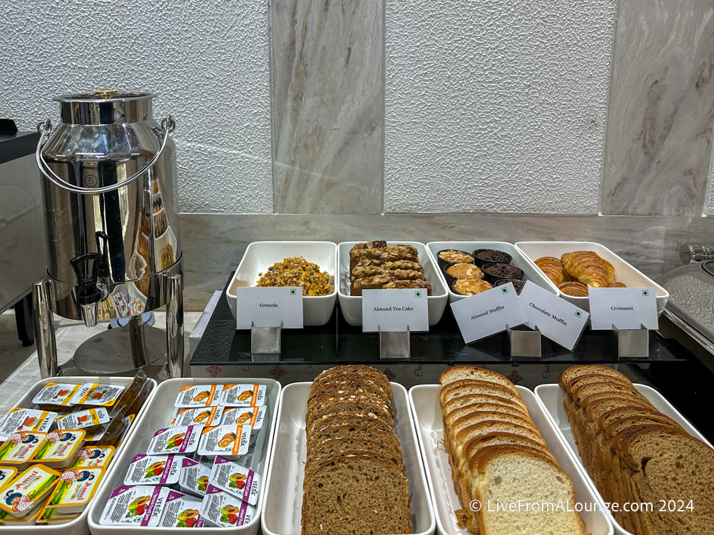 a buffet table with different types of food